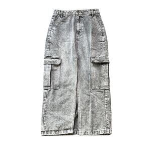 Love, Fire Cargo Denim Skirt Gray Acid Wash Midi Y2K Streetwear - 5